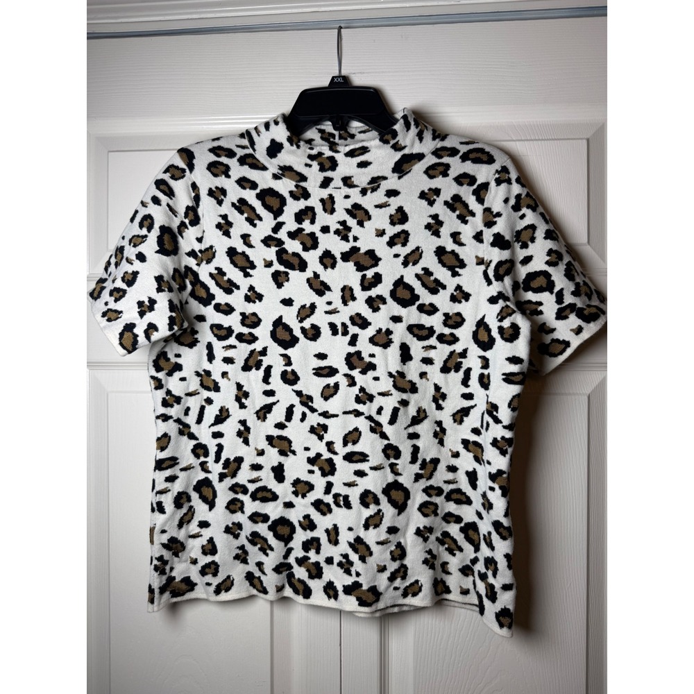 Anthropologie Field Flower‎ Naomi Mock Neck Sweater Tee Leopard Print